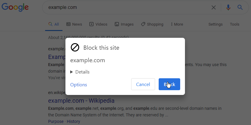 block dialog