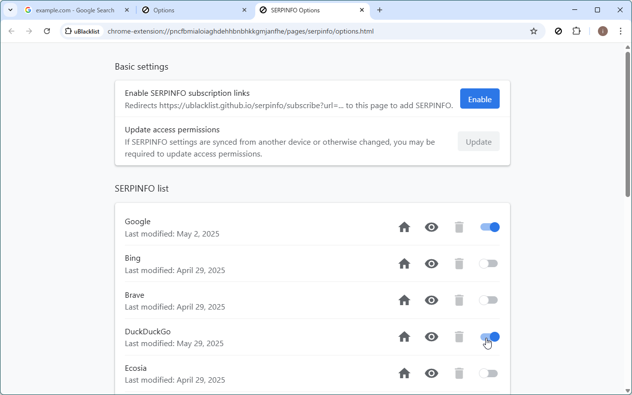 SERPINFO options