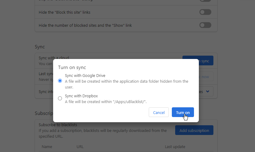 turn on sync
