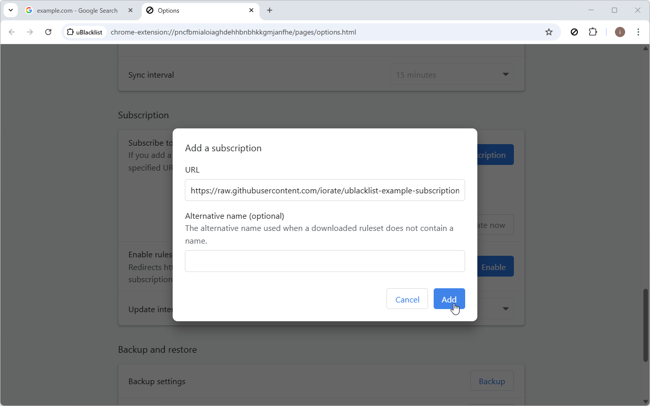 Abonnement hinzufügen